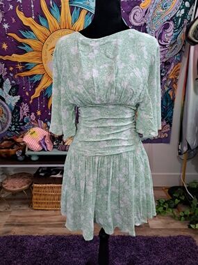 Mint Garden Fairy Dress | Sabo Skirt Floral Ruched Waist Mini Dress Size Small